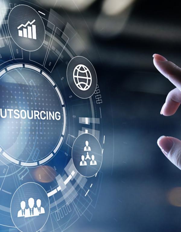 Outsourcing Global recruitment HR concept on virtual screen.