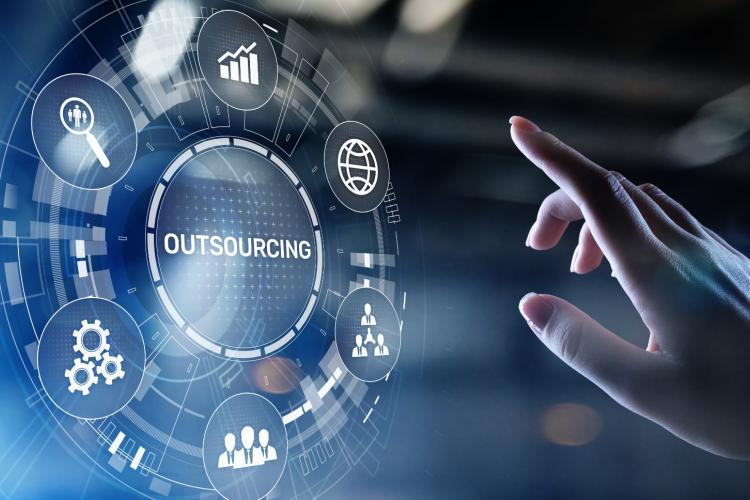 Outsourcing Global recruitment HR concept on virtual screen.