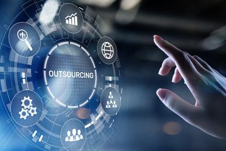 Outsourcing Global recruitment HR concept on virtual screen.